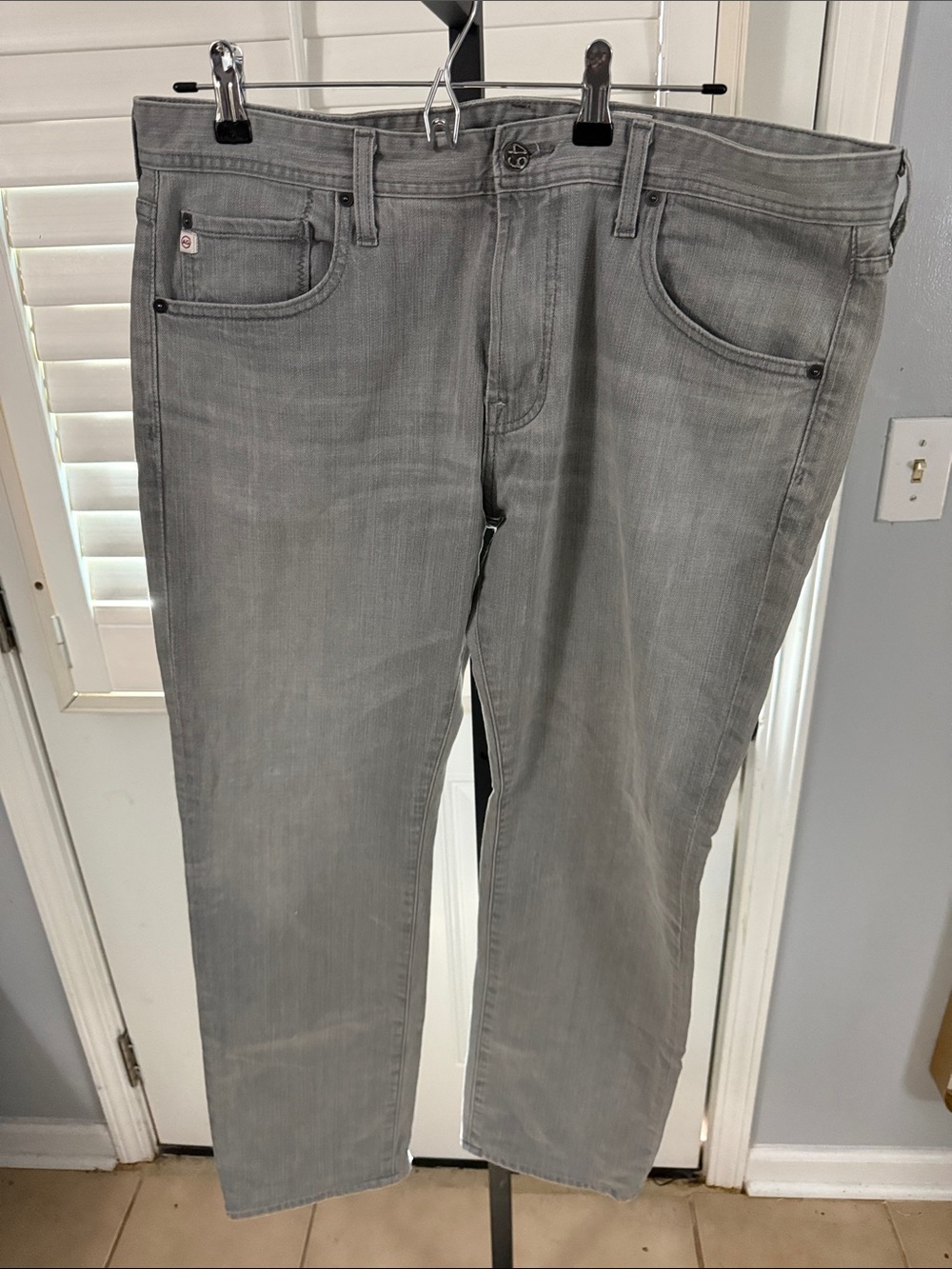 AG Adriano Goldschmied Men’s Light Grey Straight Jeans